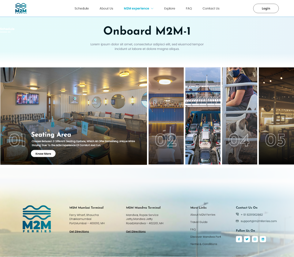 Mockup showing the onboard experience and amenities of M2M Ferries